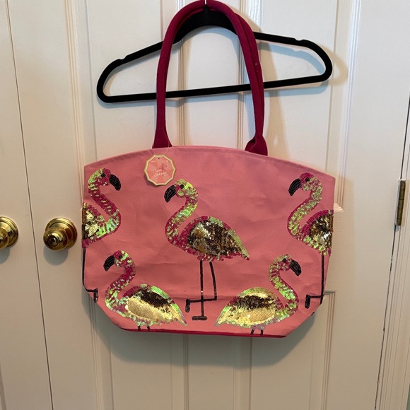 Handbags - Pink Sequin Flamingo Tote Bag